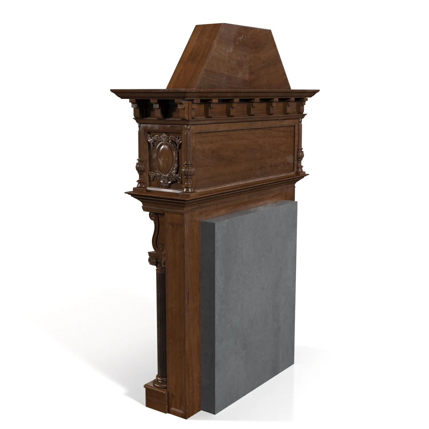 Oak Room Wooden Fireplace 3D Model_06